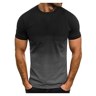 Imagem de Camiseta masculina atlética manga curta gola redonda costura colorida camiseta de treino fina de secagem rápida, Cinza, XG