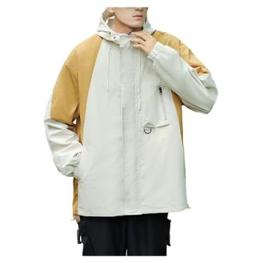 Imagem de Jaqueta masculina leve, corta-vento, cor combinando com capa de chuva, casaco de ciclismo com capuz removível, Bege, 4G