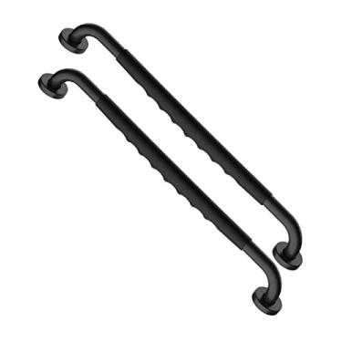 Imagem de Barra de apoio de chuveiro preta de 61 cm com aderência de borracha antiderrapante, pacote com 2 barras Munzong de aço inoxidável, barra de equilíbrio de banheiro, suporte de corrimão de segurança,