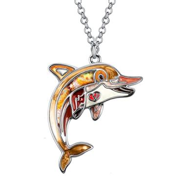 Imagem de DALANE Colar de golfinho fofo de liga esmaltada, pingente de peixe do oceano, joias, berloques, presentes para mulheres, meninas e crianças, 24mm x27mm, Zinco, Sem Pedra Preciosa