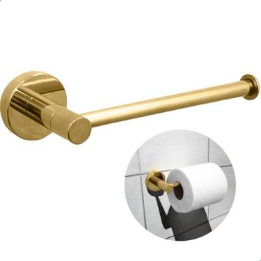 Imagem de Dona D Cor, Porta Papel Higiênico Dourado Brilhoso Papeleira Banheiro Luxo Suporte De Parede Aço Inox 304 Acessorio Lavabo Gold Alto Padrão