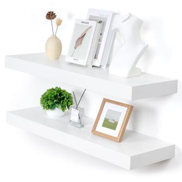 Imagem de FLYJOE Prateleiras flutuantes profundas de 91 cm - 91 cm de largura x 30 cm de profundidade branco flutuante conjunto de 2 - Prateleiras de madeira branca para sala de estar, banheiro, cozinha