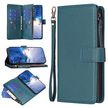 Imagem de Capa carteira 2 em 1 compatível com Google Pixel 7, bolsa magnética de couro premium com zíper flip capa de telefone com [slots de cartão] [alça de pulso] [bolso de dinheiro] capa (cor: verde)