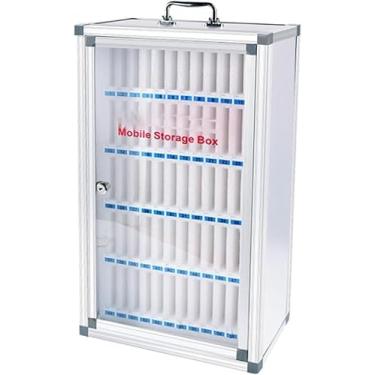 Imagem de armário de armazenamento de telefone Cofre de telefone móvel do hospital de conferências da empresa Armário de telefone móvel transparente com fechadura Caixa de armazenamento de telefone mó