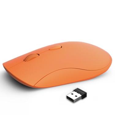 Imagem de SHUNJINRUN Mouse sem fio para Chromebook, laptop, PC, MacBook, mouse óptico fino e portátil com mini receptor USB, clique silencioso, 2400 DPI, 2,4 GHz, mouse móvel silencioso sem fio - laranja