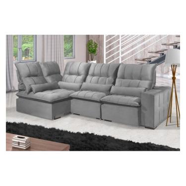 Imagem de Sofá Retrátil Reclinável ELLOA DE CANTO COM CHAISE 3.65 x 1.80m ESTILO ESTOFADOS - França Velusoft COR "PRATA"