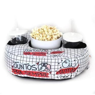 Imagem de Almofada Romântica com Pote de Pipoca e Copos: Presente Dia dos Namorados "Juntos p/ Sempre"