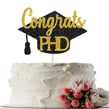 Imagem de INNORU Glitter Congrats PHD Cake Topper - Congrats Grad - PHD Graduation Party Decorations Black GoldF
