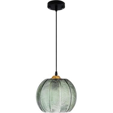 Imagem de 2 pacotes de luminárias pendentes de vidro modernas, luminárias verdes, luminária pendente de teto, luminária pendente ajustável de 59 polegadas para cozinha, ilha, sala de jantar, quarto, v