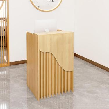 Imagem de Mesa de balcão de recepção, caixa de recepção em forma de L, mesa de recepção de madeira para computador, balcão de recepção para hotel de loja de conveniência de supermercado, bordo, 31,49