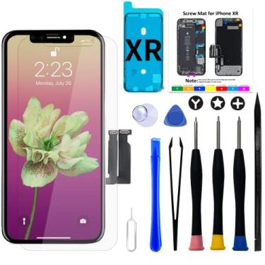 Imagem de Brinonac Kit de substituição de tela para iPhone XR, conjunto de montagem de moldura digitalizador de tela LCD 3D de 6,1 polegadas com ferramentas de reparo, adesivo e vidro temperado