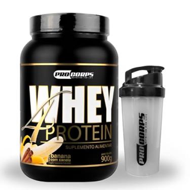 Imagem de Pro Corps Whey Protein 4w 900g, 32g Proteína + Coqueteleira (900g, Banana com Canela)
