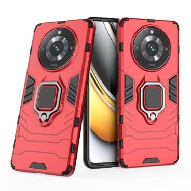 Imagem de Capa Protetora Magnética Anti-quedas para OPPO Realme 11 Pro, Realme 11 Pro Plus, Suporte Giratório + Proteção Militar (Vermelho)