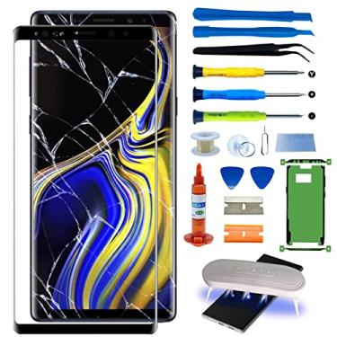Imagem de Kit de reparo de tela original para Samsung Galaxy Note 9 de 6,4 polegadas frontal externa de vidro inclui adesivo de moldura à prova d'água, cola de reparo e kit de ferramentas de lâmpada (sem digitalizador, sem LCD) série N960U
