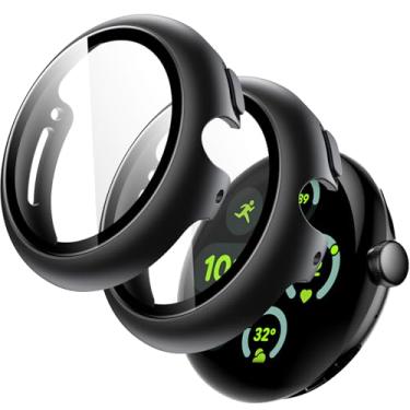 Imagem de JETech Capa com Protetor de Tela para Google Pixel Watch 3/2/1 41mm, Case Capinha Protetora de Filme de Vidro Temperado 9H Integrado para PC Rígido, Pacote com 2 (Preto/Preto)