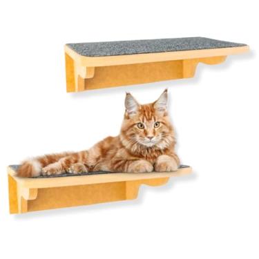 Imagem de Prateleira para Gatos 2Pçs Tam G Resistente Já Montado Com Kit Fixação e Seguro (Carpete Grafite)