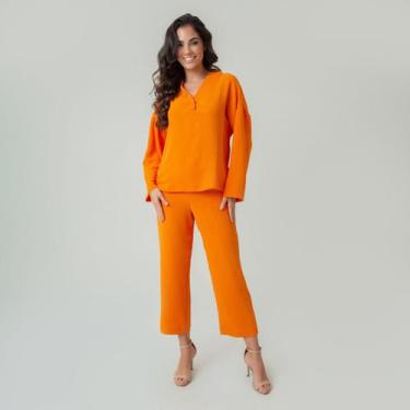 Imagem de Conjunto blusa e calça em crepe heavy flow - Susie Modas, M, Laranja
