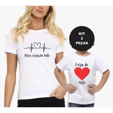 Imagem de Camisetas Mãe E Filho(a) Meu Coração Bate Fora Do Peito Dia Das Mães -