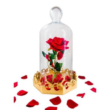 Imagem de Luminária A Rosa Encantada 33 Cm/18 Cm Vidro Base De Madeira - Amor Li