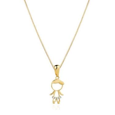 Imagem de Corrente Cordão Colar + Pingente Menino Filho Diamantes Ouro 18k - AGA