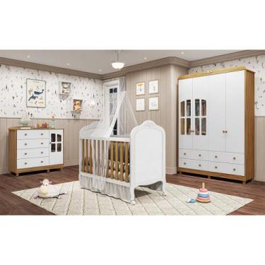 Imagem de Quarto de Bebê Completo com Berço Mini Cama Guarda-Roupa e Cômoda com 