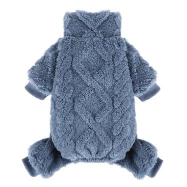 Imagem de Suéter de lã de lã com gola rolê, roupas de inverno para cães pequenos, meninas, meninos, pijamas de lã quente, roupas para animais de estimação, macacão para cachorrinho, azul, PPP