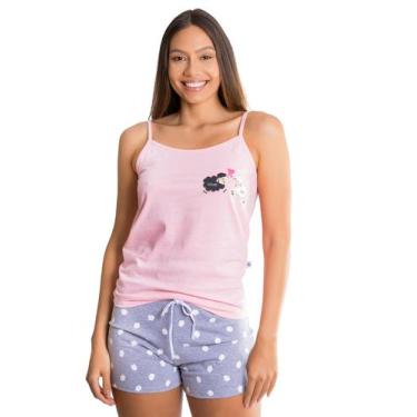 Imagem de Pijama Curto Alça Feminino Verão Ovelha Empório Do Algodão, Rosa, GG