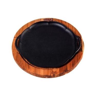 Imagem de Conjunto Chapa Petisco Redonda 20cm Com Suporte Madeira Panela Mineira
