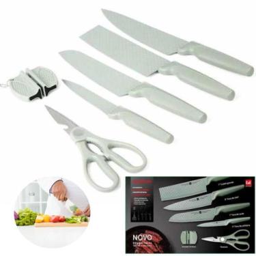 Imagem de Kit De Faca 6 Peças Com Afiador Jogo Profissional Churrasco - bbless