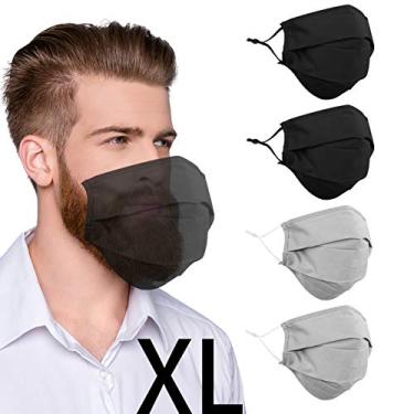 Imagem de Máscara facial de barba para homens barbudos, máscara extra grande GG com fio de nariz, lavável, reutilizável, respirável, ajustável, alças para orelhas, moda, adulto, preto, cinza, tecido de algodão