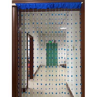Imagem de ZiDeTang Cortina de porta com contas acrílicas para decoração de casa com borlas (100 cm por 195 cm, coração azul escuro)