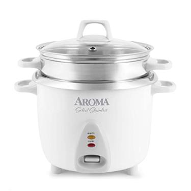 Imagem de Aroma Housewares 14 xícaras (cozida) / 3Qt. Selecione panela de arroz estilo panela inoxidável e vaporizador de alimentos, operação de um toque, modo de manutenção automática quente, branco (ARC-757-1SG)