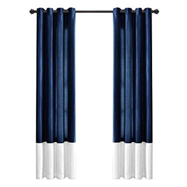 Imagem de Lush Decor Conjunto de cortinas de janela Prima azul marinho/cinza para sala de estar, sala de jantar, quarto (par), 137 x 213 cm, 213 cm C