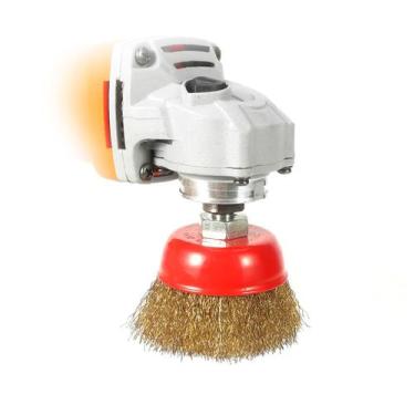 Imagem de Escova Copo Aço Carbono Latonado 100 mm M14 esmerilhadeira - SAINT