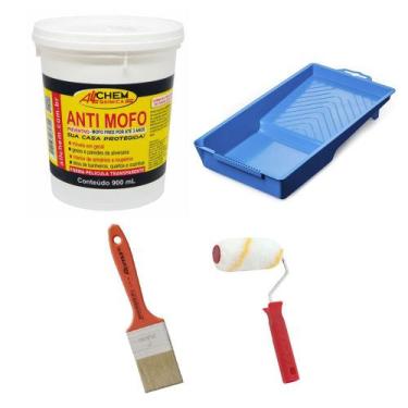 Imagem de Anti Mofo 900ml + Bandeja Plastica + Pincel 2 Pol + Rolo 9cm - ALLCHEM