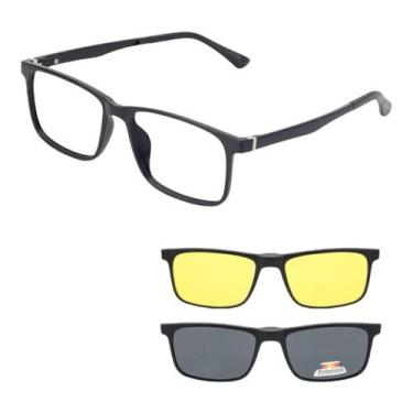 Imagem de Armação Óculos De Grau Maculino Quadrada Clipon 3 Em 1 Yan - Palas Eye