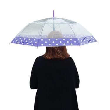 Imagem de Guarda Chuva Transparente Barra Colorida Bolinha: 8 Varetas Automático