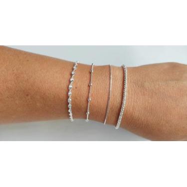 Imagem de Kit 4 Pulseiras Torcida Bolinha Veneziana Pipoca Prata 925 - DR Jóias