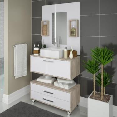 Imagem de Conjunto Balcão Para Banheiro Gabinete Suspenso e Gaveteiro Completo com Nicho e Cuba 80 cm