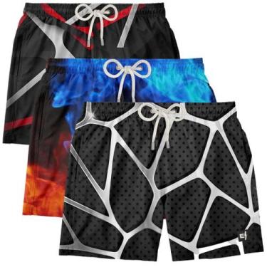 Imagem de Kit 3 Bermudas Masculina Praia Estampada Surf Boardshort Verão Moda Ca