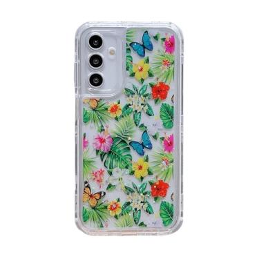 Imagem de Capa transparente floral 3 em 1 para Samsung Galaxy A15 5G/4G, 3 camadas slim fit folhas de borboleta 3D linda feminina estética tendência à prova de choque capa feminina de corpo inteiro para Galaxy