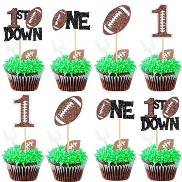 Imagem de Rsstarxi 24 Pack American Football 1st Birthday Cupcake Toppers Rugby 1st Touch Down Cupcake Picks Rugby One Cake Decorations for Baby Shower First Birthday Party Decorations