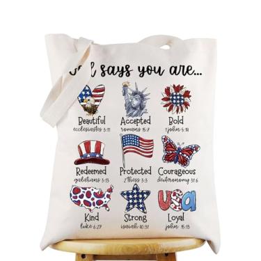 Imagem de WZMPA Bolsa tote bandeira americana 4 de julho com tema bandeira americana presente God Says You Are Beautiful Accepted Bold US Canvas Handbag, God Says Us Tg, Large