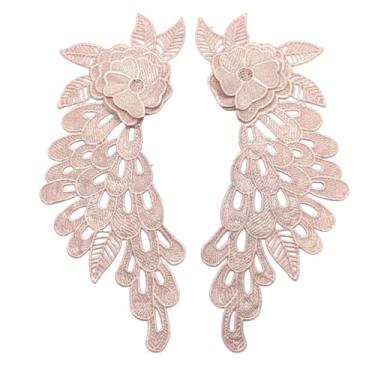 Imagem de Lmlliang 1 par de apliques de renda de flores bordadas rosa claro para costurar, artesanato, vestido de casamento, acessórios de roupas 12 x 12 cm