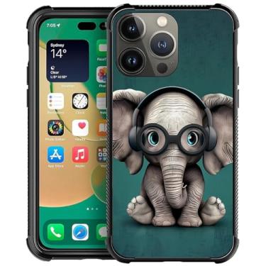 Imagem de Goodsprout Capa compatível com iPhone 14 Pro, com fones de ouvido fofo pequeno elefante incrível design à prova de choque anti-arranhões capa traseira rígida PC para iPhone 14 Pro