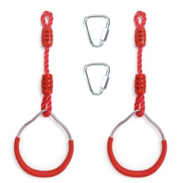 Imagem de Backyard Ninja Rings, Playground Training Equipment Gymnastic Rings Gym Rings - Swing Monkey Bars Ring, Kids Obstacle Course Accessories Playground Equipment Climbing Rings for Ninja Slackline (2 Red)