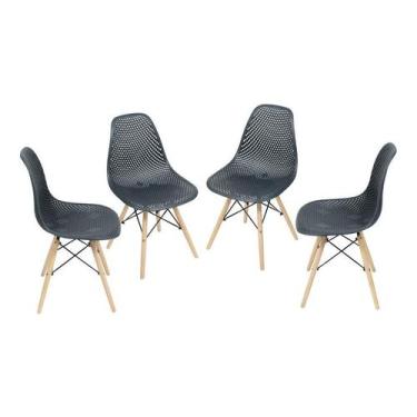 Imagem de Kit 4 Cadeiras Boxbit Colmeia Base Em Madeira Preta