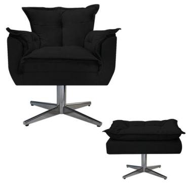 Imagem de Kit Poltrona e Puff Opala Base Giratória de Metal Sala de Espera Recep