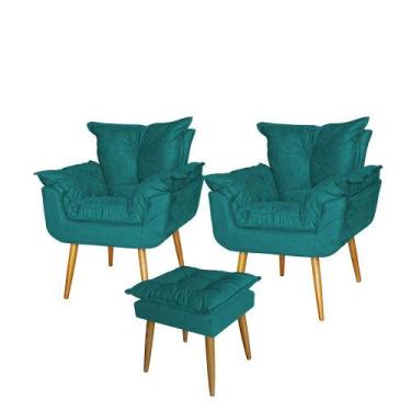 Imagem de kit 2Poltronas com Puff Pé Palito Opala Suede  Azul Turquesa - imperia