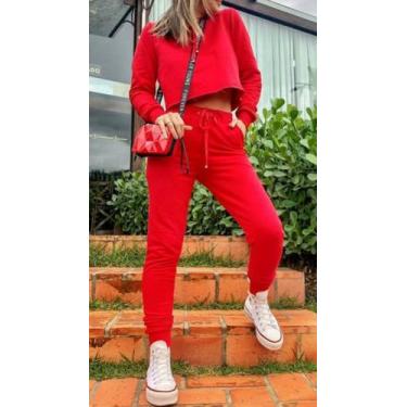 Imagem de Conjunto Feminino Cropped e Calça Joguer, em Moletom Outono Inverno - 